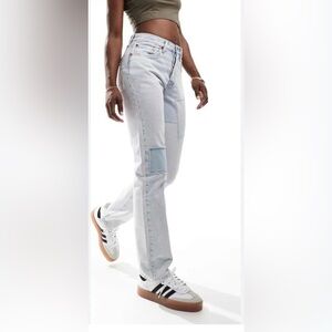 501 Light Wash Patchwork Denim High-Rise Straight-Leg Jeans